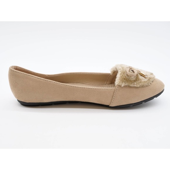 Victoria K Womens 10 Flats Beige Faux Suede Faux Fur Bow Accent Slip On Shoes - Picture 3 of 11